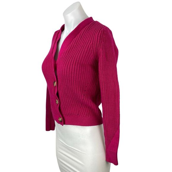 LOFT Women's Pink Chucky Knit Button V-neck Long Sleeve Crop Cardigan Sweater XS - Picture 2 of 5
